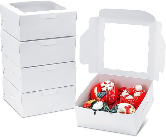 JOHOPACK 20pcs Cookie Boxes 6x6x2.5 Inch Bakery Boxes with window Chocolate Covered Strawberries Box Treat Box for Mini Cake Macaroon Dessert Pastry Muffins