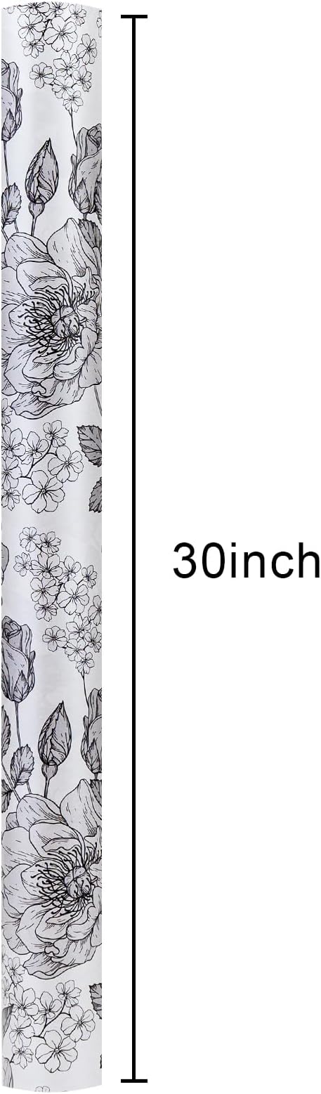 Homeral Shimmer Floral Gift Wrapping Paper Roll - Jumbo Roll - Black and White Pearly Luster Vintage Floral for Wedding, Birthday, Baby Shower, Anniversaries, Party - 30 In x 33 Ft
