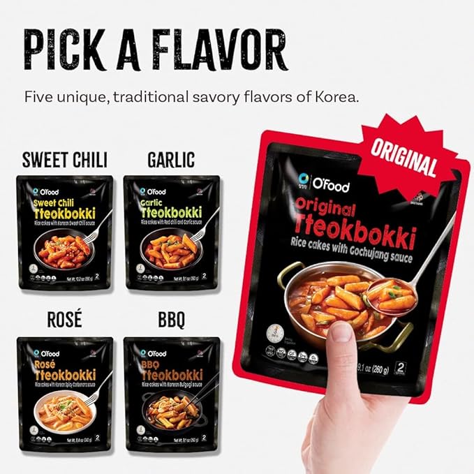 Tteokbokki Korean Rice Cakes – [Original Gochujang | Pack of 2] – Gluten Free | Ready in 3 Minutes | 0 Cholesterol/ 0 Trans Fat | 4 Servings Spicy Street Snack | Healthy/Savory/Spicy - O’food