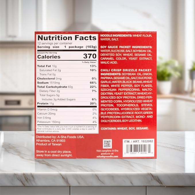 A-Sha Squiggly Noodle with Chili Crisp Drizzle and Rich Soy Sauce (24 Packs) | 11g of Protein | Premium Air Dried Never Fried Noodles