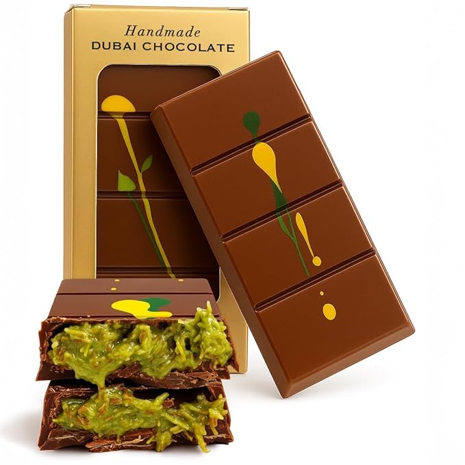 UniqBite Dubai Chocolate Bar Pistachio, Crunchy Loaded Viral Knafeh Chocolate Bar with Pistachio Cream and Kataifi (3.5 Ounces)