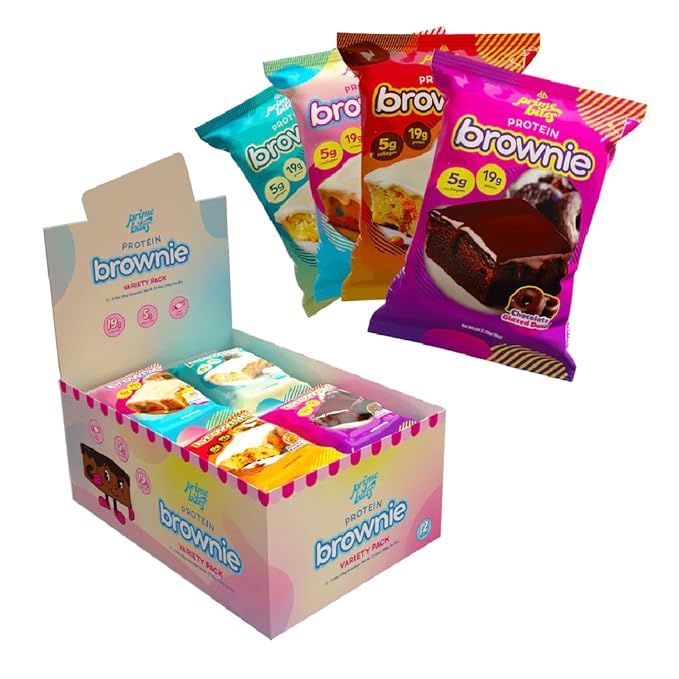 Prime Bites High Protein Brownie (12 Per Box, Variety Pack) - 19g of Protein, 5g of Collagen, Gluten Free, Low Sugar Treat, Delicious Protein Snack