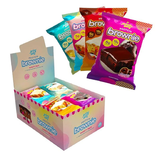 Prime Bites High Protein Brownie (12 Per Box, Variety Pack) - 19g of Protein, 5g of Collagen, Gluten Free, Low Sugar Treat, Delicious Protein Snack