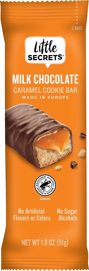 Little Secrets Milk Chocolate Caramel Cookie Bars | 12 Twin Packs | Made in Europe | Nothing Artificial & No Sugar Alcohols | Sustainable Cocoa | 1.8 Ounce, Pack of 12