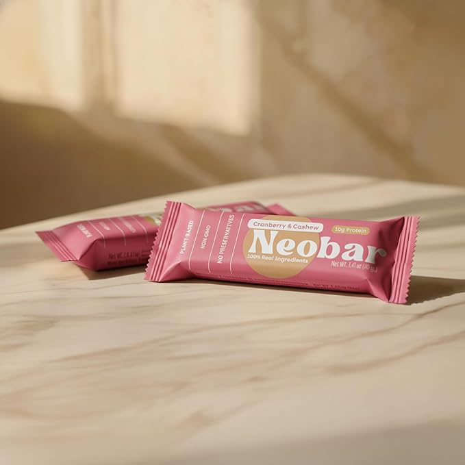 NEOBAR Fruit and Nut Bars - Plant-Based Vegan Snack Bars, Gluten Free Dairy Free Snacks, No Preservatives, No Refined Sugars Added, Non-GMO | Cranberry & Cashew, 10g Protein,12 Count