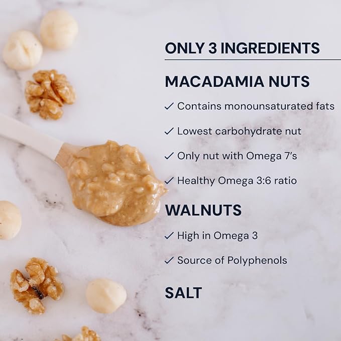 Blueprint Bryan Johnson Nutty Butter – Chunky Macadamia Nut Butter with Walnut – No Palm Oil, No Added Sugar – Just 3 Ingredients – Keto, Vegan, Paleo – Low Carb Nut Butter Snack – 8.8oz Jar