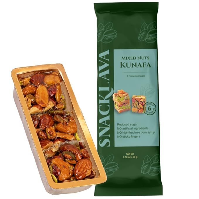 Snacklava Mixed Nuts Kunafa - 20 Pack (60 Pieces) - No Artificial Ingredients, Colors or Preservatives - 5g of Protein Per Serving