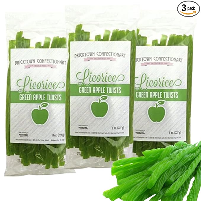 Green Apple Licorice Pack of 3 - Old Fashioned Candy, Fat-Free Chewy Licorice Candy, Fun Treat, Delicious Snacks - Soft & Chewy Texture with Bold Fresh Flavor (Total 24oz)
