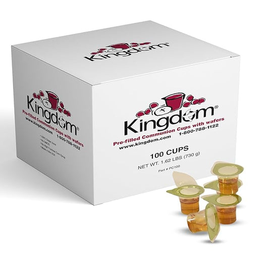 Kingdom Prefilled Communion Cup with Wafers(100 ct - white juice) Sealed in a Single-Serving Container with Upto 1-Year Shelf Life, Perfect for Holy Eucharist Celebration in Hospitals, Summer Camps, and More!