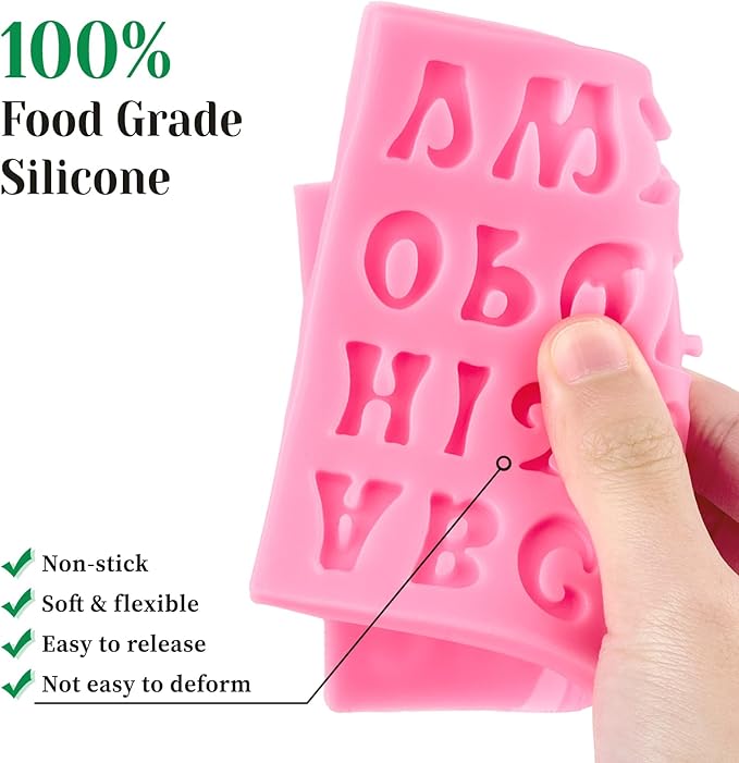 CLUEWR 5 PCS Silicone Letter Molds, Non-Stick Number Rose Flower Butterfly Fondant Molds for Chocolate, Candy, Cake Decoration, Cupcake Topper