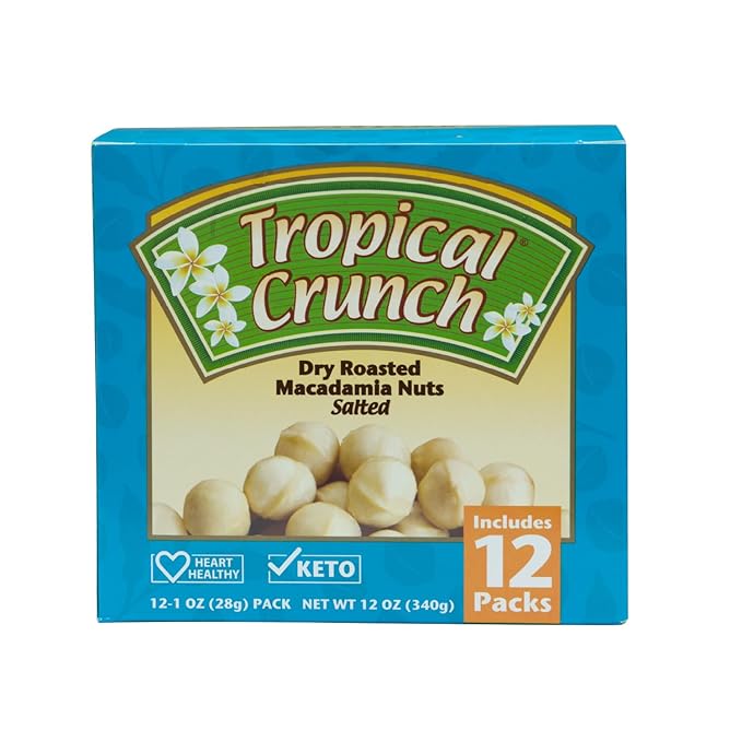 Tropical Crunch Salted Macadamia – 12-Pack 1oz Oven-Baked Snacks, Keto-Friendly, Gluten-Free, Natural Energy Boost