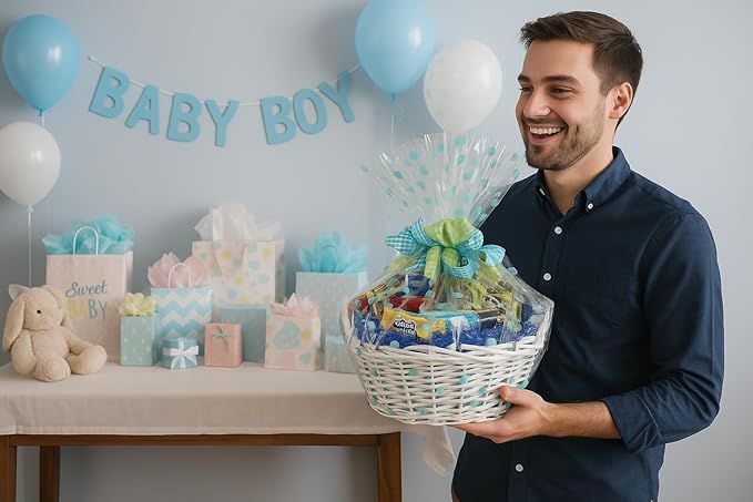 Handcrafted Gift Basket with Chocolates, Cookies, Snacks & Candy. Perfect for Birthdays, Sympathy, Holidays, Clients & Thank You Gifts (Executive: $199.99, Baby Boy)