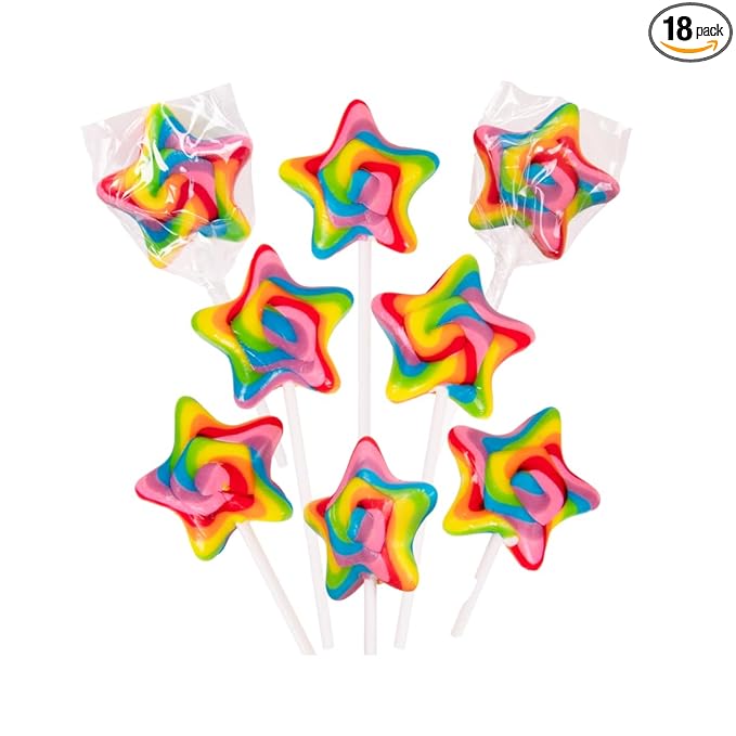 Rainbow Star Lollipops Swirl 18 PCS- Star Shaped Lollipop - Bulk Lolipop Candy Suckers Treats - Swirly Candies for Birthdays Party Favors and Goodie Bags - Easter Basket Fillers for Kids
