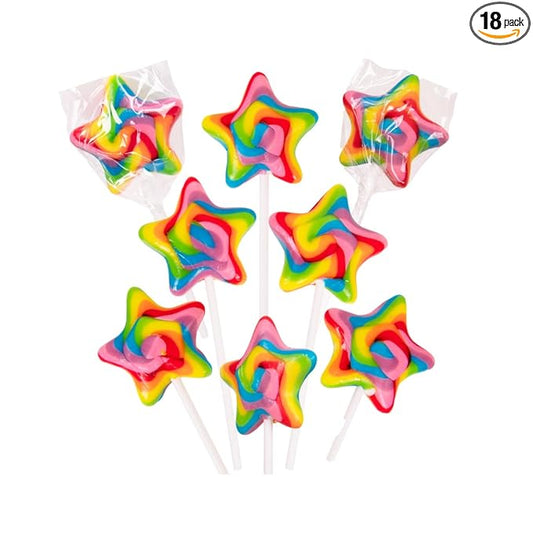 Rainbow Star Lollipops Swirl 18 PCS- Star Shaped Lollipop - Bulk Lolipop Candy Suckers Treats - Swirly Candies for Birthdays Party Favors and Goodie Bags - Easter Basket Fillers for Kids