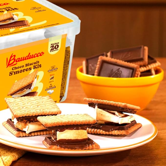 Bauducco Choco Biscuit S’mores Kit – Individually Wrapped Packs with Chocolate Biscuits and Marshmallows for Easy S’mores Making, 16.94 oz (Pack of 20)