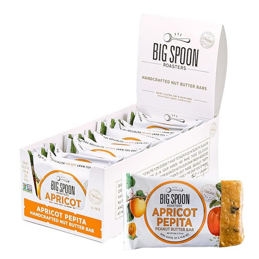 Big Spoon Roasters Apricot Pepita Nut Butter Bars - Low Carb, High Protein Bars w/Pea Protein - Vegan Snacks w/Peanut & Almond Butter - Gluten-free, Soy-free, & Lean Protein - 1.76 Ounce - 12 Pack