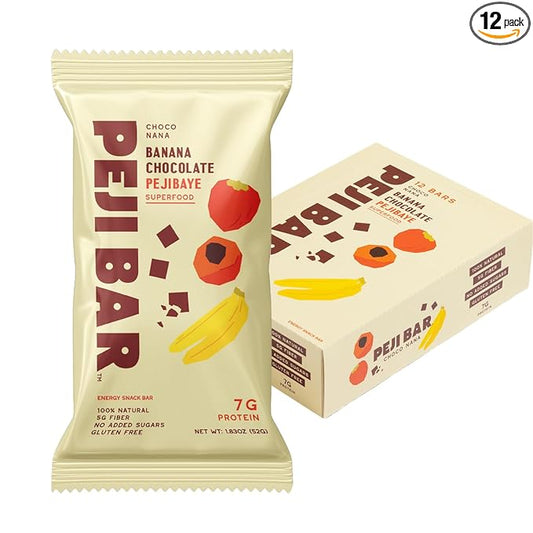 PEJI BAR Superfood Energy Bars | Choco Nana Banana Chocolate Flavor | Gluten Free, 7g Protein, Fiber, Whole Ingredients, No Sugar Added | Adventure Ready Snack, 12 Count