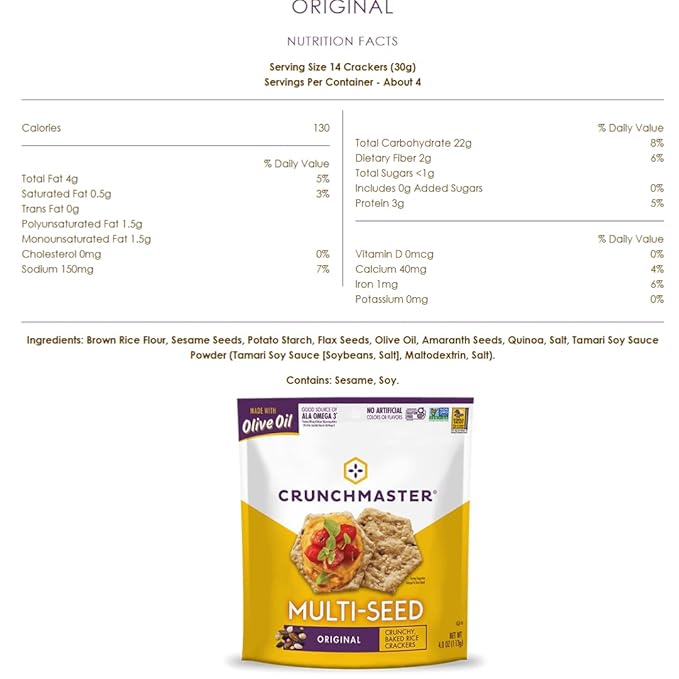 Crunchmaster Multiseed & Multigrain Crackers Variety Pack, – Original, Rosemary Olive Oil, Roasted Garlic & Everything, Sea Salt, Aged White Cheddar (6 Count)