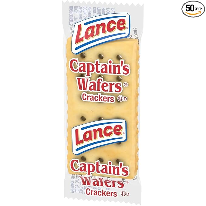 Captain's Wafers Original Crackers, Cheese and Soup Cracker, 0.23 oz Each, Two Crackers per Pack, (50 Individual Packs)