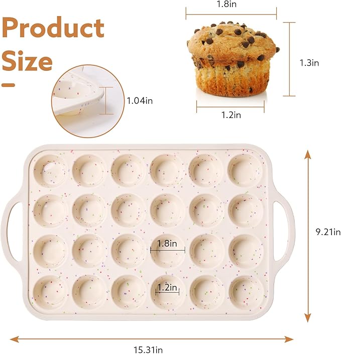 Biubumtu 2 Pack Silicone Muffin Pan, 24-Cup Silicone Cupcake Pan With Reinforced Stainless Steel Frame Inside, Nonstick Baking Cupcake Molds for Baking, Confetti