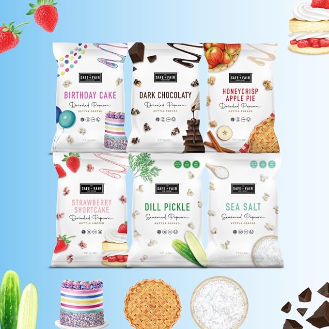 Safe + Fair Food Company Plant-Based Gourmet Chocolate Flavored Popcorn - Dark Chocolaty Drizzled Kettle Corn popcorn - Non-GMO + Gluten-Free Snacks,5.5oz,6 Pack