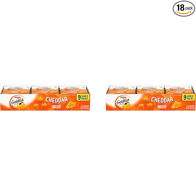 Goldfish Cheddar Cheese Crackers, Baked Snack Crackers, 1 oz On-the-Go Snack Packs, 9 Count Tray (Pack of 2)