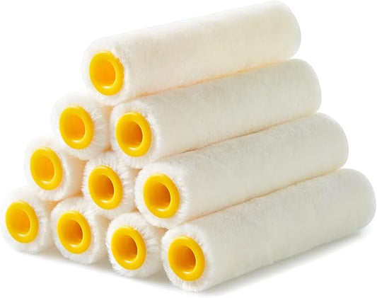 Voomey Mohair Mini Paint Roller, 4 Inch Wool Blend Small Paint Roller Covers 10 Pack, Paint Roller 4 Inch for Cabinets, Trim, Skirting Boards, Tables & Chairs, Suitable for All Paints