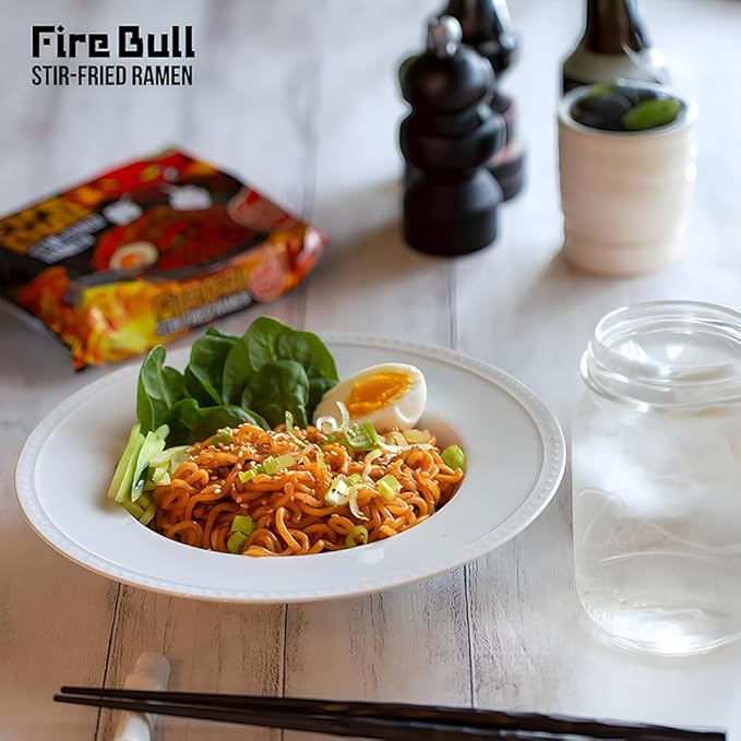 [Fire Bull Ramen] Intense Spicy Stir-Fried Ramen | Original Flavor | Authentic Korean Heat Meets Flavorful Delight | Thick, Chewy Noodles | Quick & Easy Meal (1 Case, 32 Pouches)
