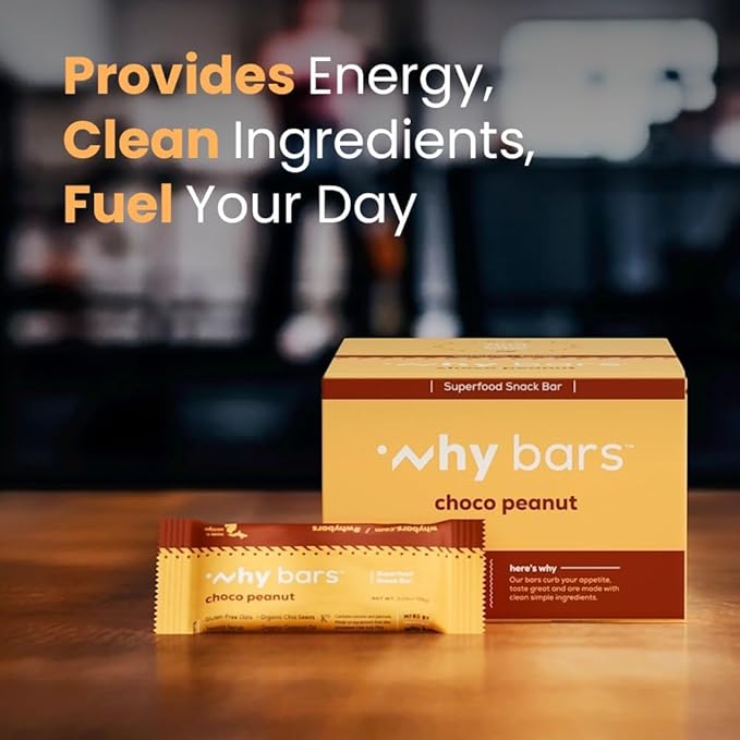 Why Bars, Superfood Protein Bars, 2.04 Ounce Bars - Protein Bar Superfood, Gluten Free, Non GMO, Organic, Vegan, Simple Ingredients (Chocolate Peanut Butter)