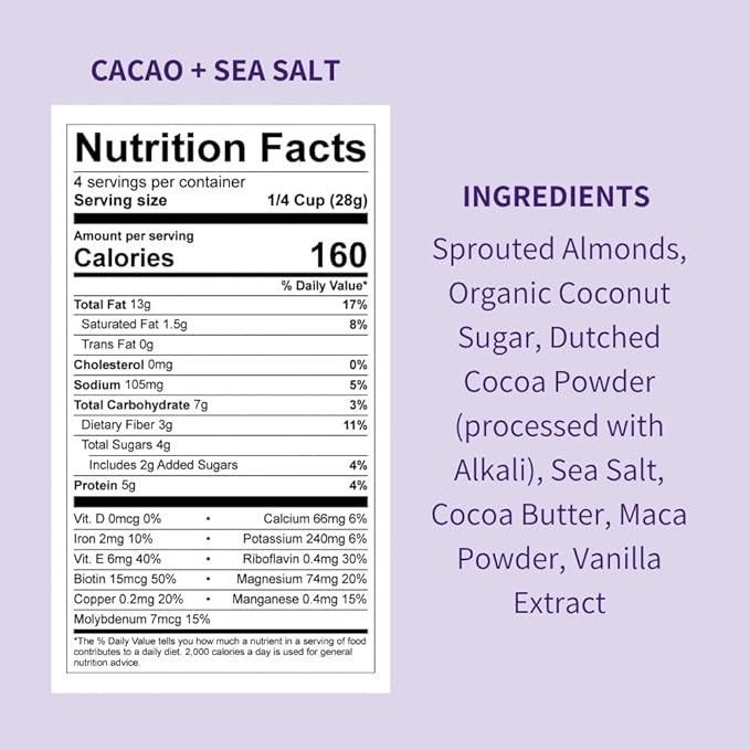 Daily Crunch Sprouted Almonds and Dehydrated nuts for a Unique Crunch, Keto Friendly, Non-GMO Zero Seed Oils, Gluten Free 4oz (2 Pack, Cocoa & Sea Salt)