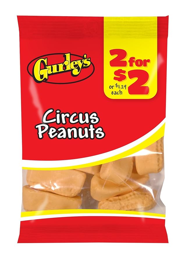 Gurley's Circus Peanuts - Old Fashioned Circus Peanuts Candy, Marshmallow Candy, Pack of 12 Individual Bags