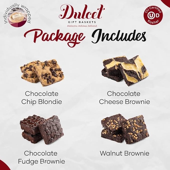 Dulcet Gourmet Food Gift Basket, Great Gift - Includes: Chocolate Brownies, Walnut Brownies, Chocolate Chip blondes, ideal gift idea by Dulcet Gift Baskets