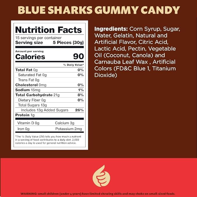 Blue Sharks Gummy Candy | 1 Pound Bag | Blue Raspberry Flavor | Chewy Fruity Gummy Sharks | Ocean Gummy Fish for Parties, Candy Buffets, Themed Events