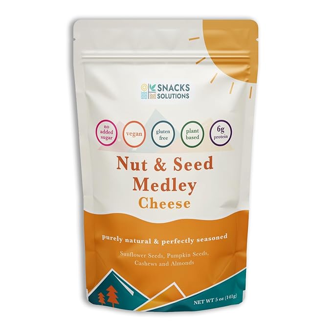 Snacks Solutions Nut and Seed Medley (5 oz -Pack of 6, Cheese) Gluten Free, Natural and Perfectly Seasoned, Sunflower Seeds, Pumpkin seeds, Cashews and Almonds