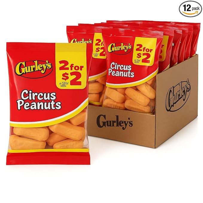Gurley's Circus Peanuts - Old Fashioned Circus Peanuts Candy, Marshmallow Candy, Pack of 12 Individual Bags