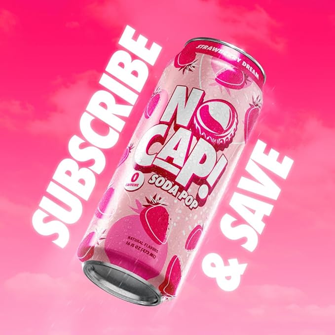 No Cap! Healthy Soda Alternative, Natural Allulose, Zero Sugar, Zero Calorie, Caffeine Free, | Hydrating Electolytes, Natural Flavors 16 oz. (Strawberry Drean)