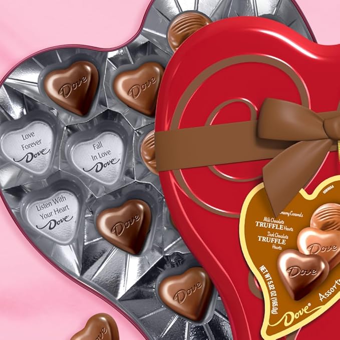 Dove Assorted Chocolate Hearts & Truffles, 5.82 oz Heart Tin (Pack of 2)
