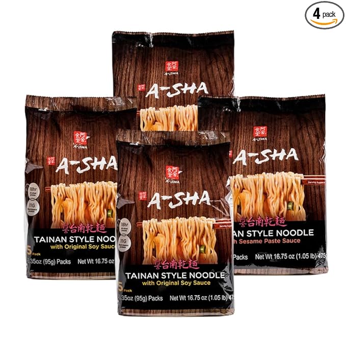 A-Sha Tainan Variety Pack (2 Flavors, 20 Count), Vegan, Air-Dried, 11g of Plant-Based Protein, Thin Sized Noodles