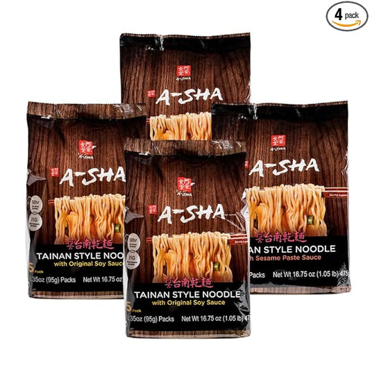 A-Sha Tainan Variety Pack (2 Flavors, 20 Count), Vegan, Air-Dried, 11g of Plant-Based Protein, Thin Sized Noodles