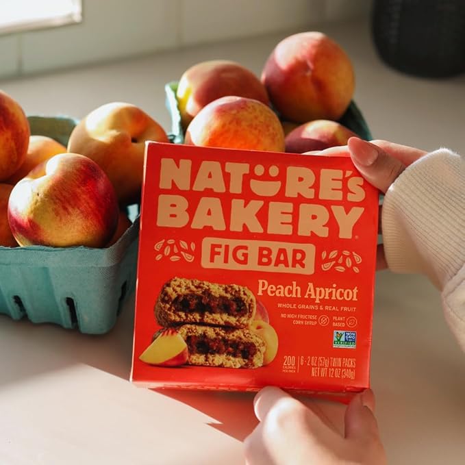 Nature's Bakery Whole Wheat Fig Bars, Peach Apricot, Real Fruit, Vegan, Non-GMO, Snack bar, 6 Count (Pack of 6)