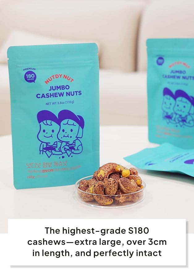Korean Food NUTDY NUT Roasted Jumbo Cashew Nuts 3.88oz Roasted with Shells, Resealable Zipper Bag, Premium Snack, 3.88 oz, Trending on Social Media