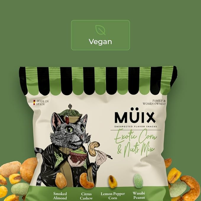 Müix Snacks, Premium Snack Mix: Exotic Mix - 2.3 Ounce Bags (Pack of 16 Bags), Healthy Trail Mix, Snack Mix (Smoked Almond, Citrus Cashew, Peppper Lemon Corn, Wasabi Peanut), Gluten Free, Vegan Snack