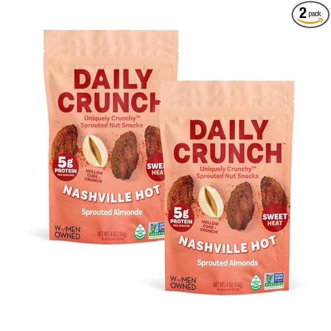 Daily Crunch Sprouted Almonds and Dehydrated nuts for a Unique Crunch, Keto Friendly, Non-GMO Zero Seed Oils, Gluten Free 4oz (2 Pack, Nashville)