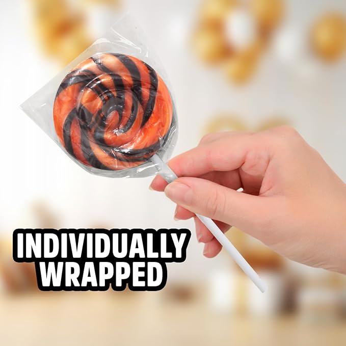 Orange and Black Swirl Lollipops, Pack of 50 Pieces Suckers Individually wrapped, Ideal Lollipops Bulk Supply for Candy Buffets, Vibrant Swirl Suckers for Easy Sharing