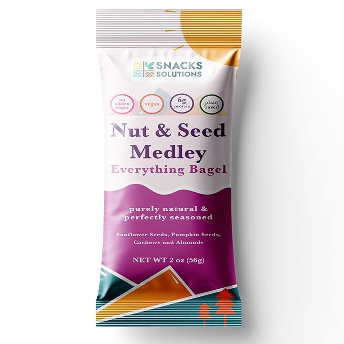 Snacks Solutions Nut and Seed Medley (2 oz - Pack of 8, Everything Bagel) Gluten Free, Natural and Perfectly Seasoned, Sunflower Seeds, Pumpkin seeds, Cashews and Almonds