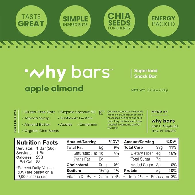 Why Bars, Superfood Protein Bars, Variety Pack, 2.04 Ounce Bars (Pack of 12 Protein Bars) - Protein Bar Superfood, Gluten Free, Non GMO, Organic, Vegan, Simple Ingredients