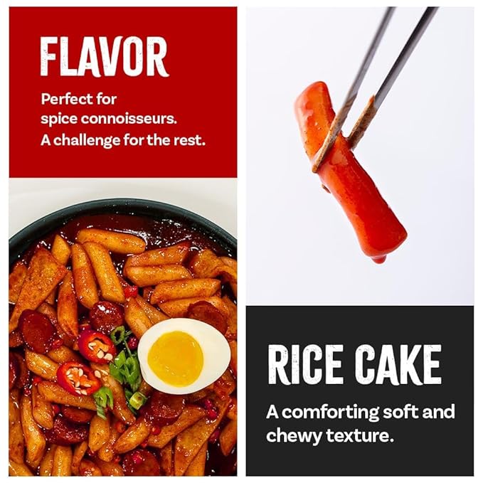 Tteokbokki Korean Rice Cakes – [Original Gochujang | Pack of 1] – Gluten Free | Ready in 3 Minutes | 0 Cholesterol/ 0 Trans Fat | 2 Servings Spicy Street Snack | Healthy/Savory/Spicy - O’food
