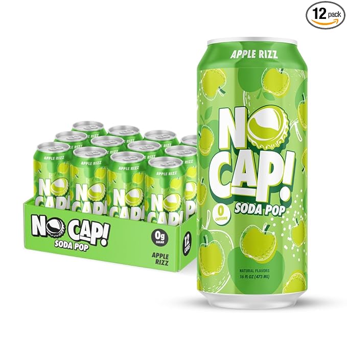 No Cap! Healthy Soda Alternative, Natural Allulose, Zero Sugar, Zero Calorie, Caffeine Free, | Hydrating Electolytes, Natural Flavors 16 oz. (Apple)