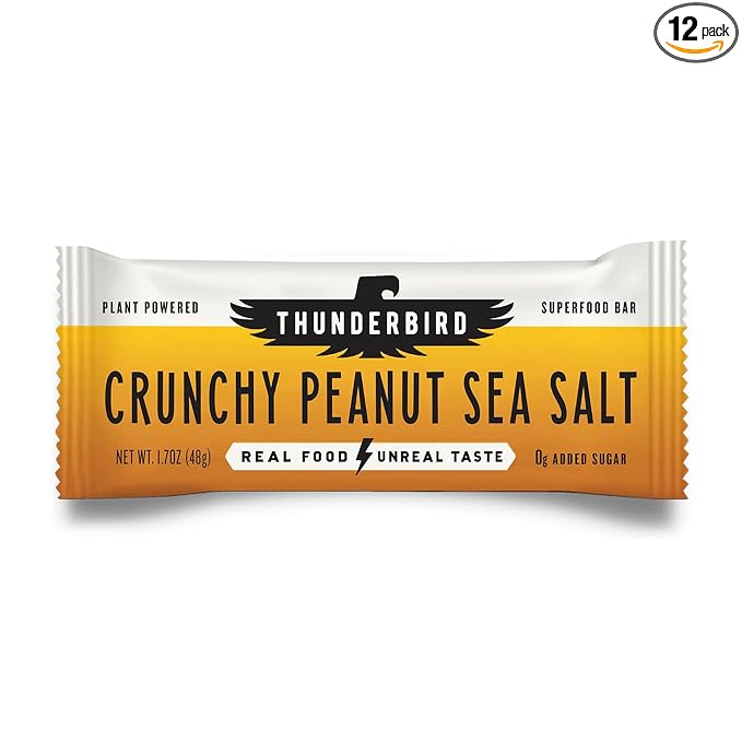 Thunderbird Bars Energy Snack, Gluten-Free with Protein, Healthy Real Food, Vegan Non-GMO, No Added Sugar (12 Count, 1.7 oz. Bars) (Crunchy Peanut Butter)