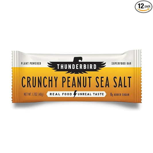 Thunderbird Bars Energy Snack, Gluten-Free with Protein, Healthy Real Food, Vegan Non-GMO, No Added Sugar (12 Count, 1.7 oz. Bars) (Crunchy Peanut Butter)